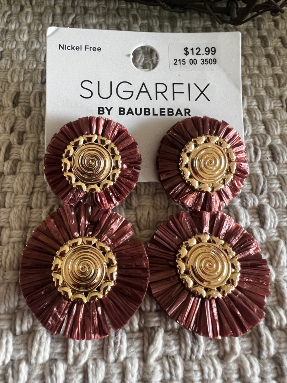 BaubleBar Gold Tone Copper Raffia Statement Earrings